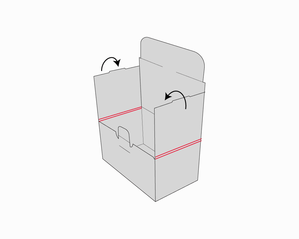 indestructo box illustration: side panel flaps fold down