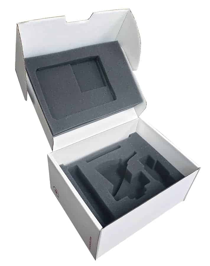 mailer box with custom cutout polyurethane insert