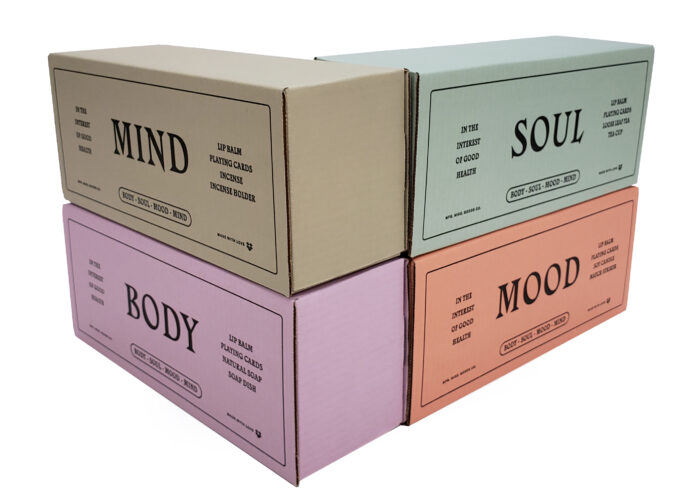 Four differently-colored boxes