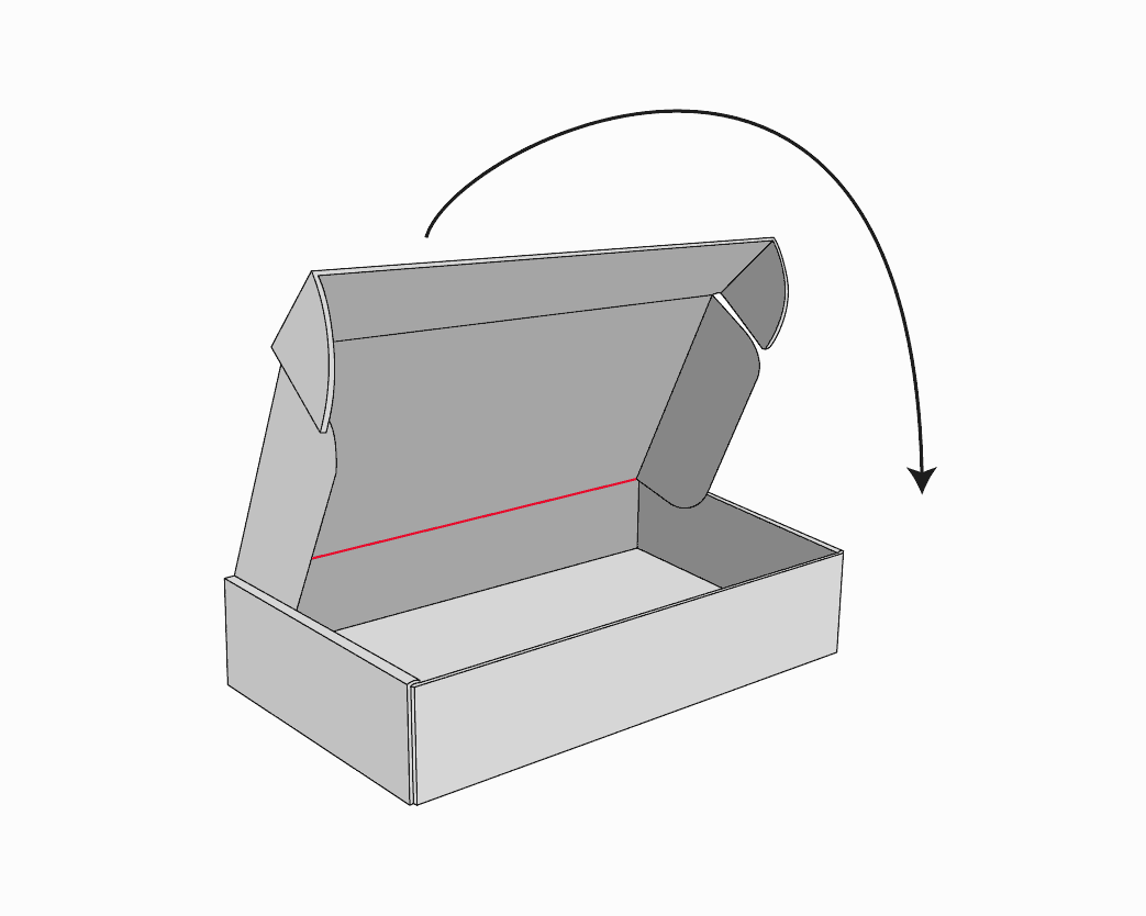roll end tuck front illustration: lid of box folds downward